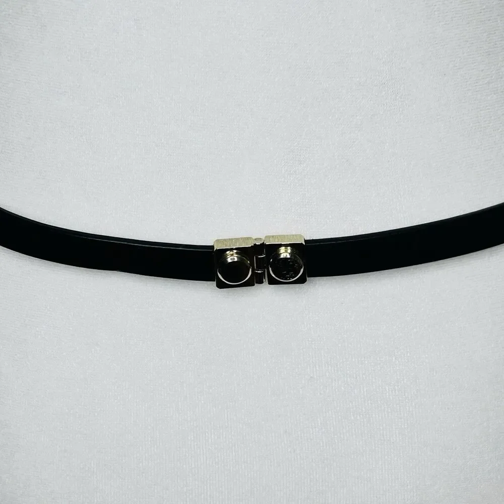 J.Crew Skinny Leather Belt Blue Black Hinge Details Sz Large Accent Preppy EUC - Picture 6 of 12